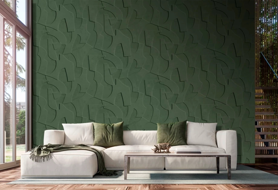 Mosható vinyl fotótapéta zöld színű 3Dhatású geometriai mintával