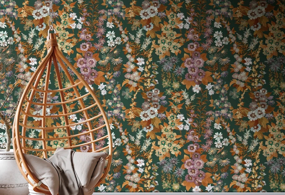 Mosható vinyl fotótapéta zöld virágos mintával