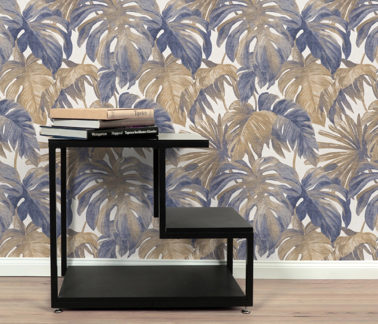 Mostható dekor tapéta pálmalevél mintával kék barnás színekkel
