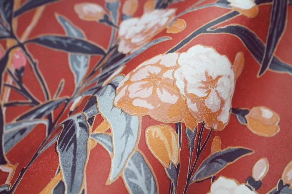 Narancs elegáns virágmintás vlies prémium design tapéta