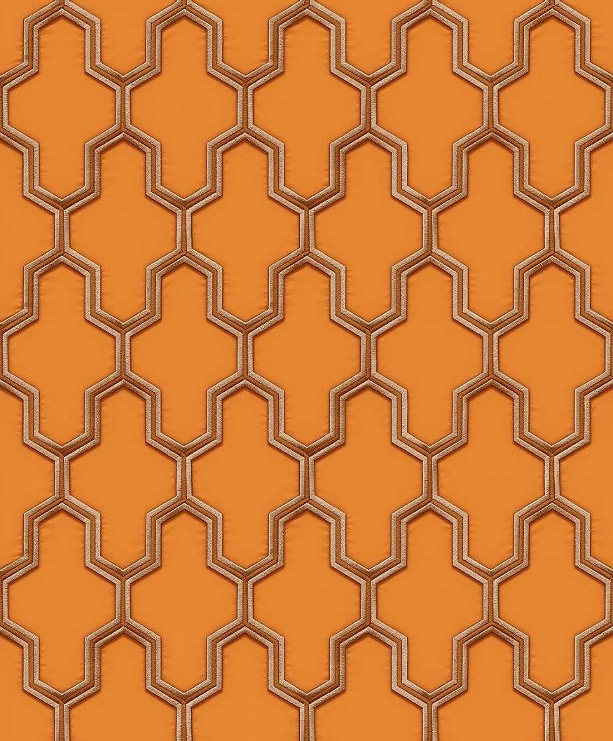 Narancssárga arany hímzett hatású dekor tapéta geometrikus mintával