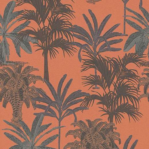 Narancssárga dekor tapéta pálmafa mintával