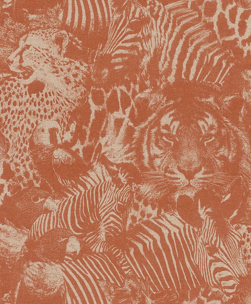 Narancssárga design tapéta afrikai stílusban egzotikus állat mintákkal