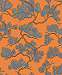 Narancssárga és kék színű orientális stílusú szőtt hatású fa mintás tapéta