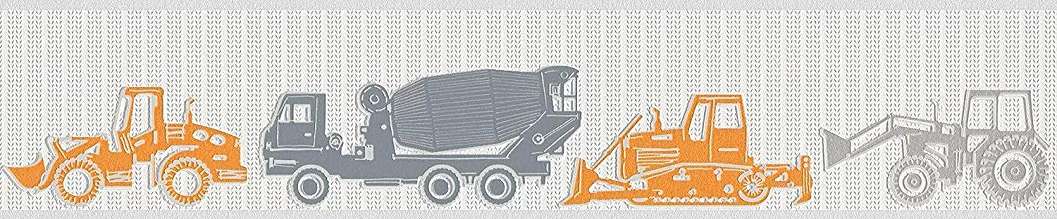 Narancssárga szürke traktor mintás bordűr gyerekszobába