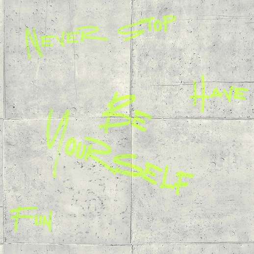 Neonzöld graffiti mintás kamasz tapéta betonhatású alapon