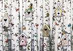 Nyírfák és madárházak vintage hangulatú fali poszter 368x254 vlies