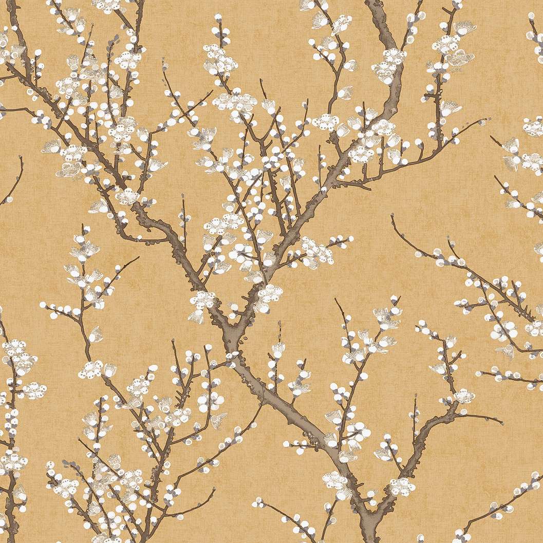 Okker sakura cseresznyefa virág mintás dekor tapéta