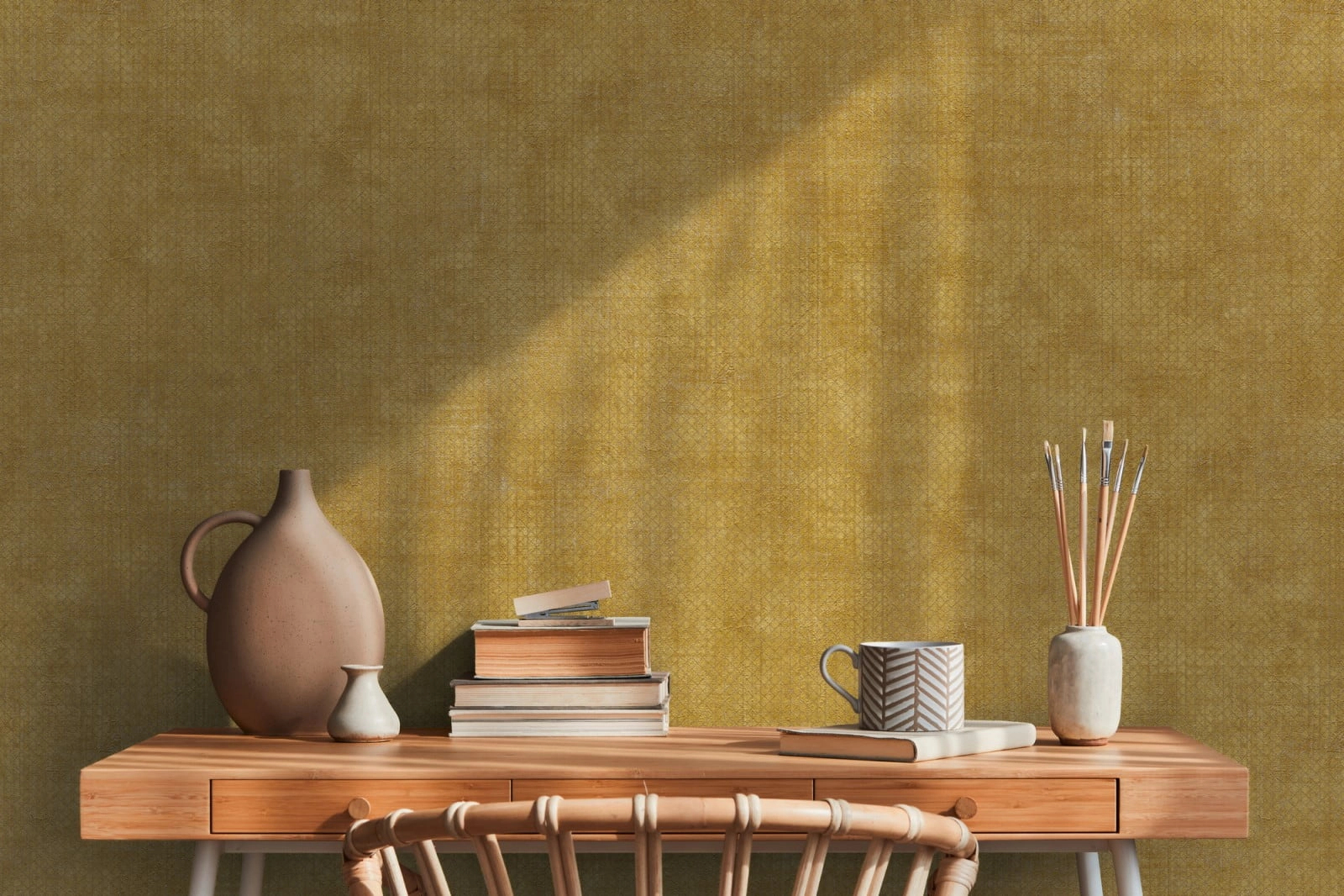 Okker sárga apró geometriai mintás mosható dekor tapéta
