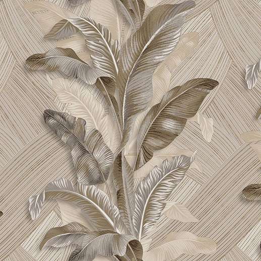 Olasz design tapéta 106cm dupla széles beige, krém színű banánlevél és geometria mintával