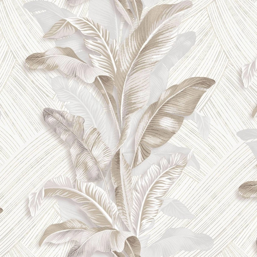 Olasz design tapéta banánlevél mintával 106cm dupla széles bézs natúr színekkel