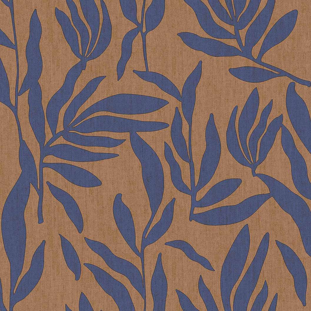 Olasz design tapéta barna alapon kék leveles mintával