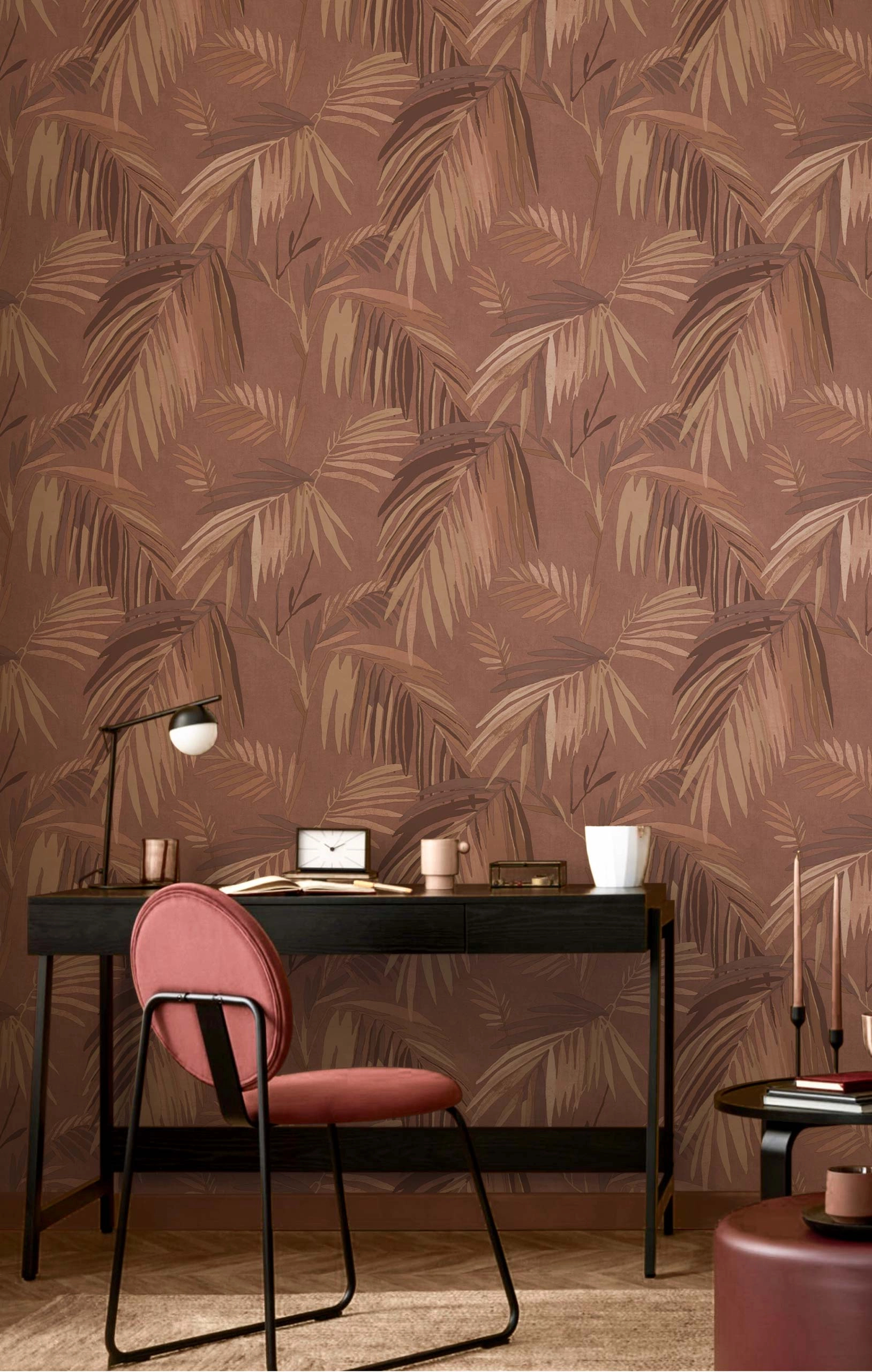 Olasz design tapéta pálmalevél mintával barna színben
