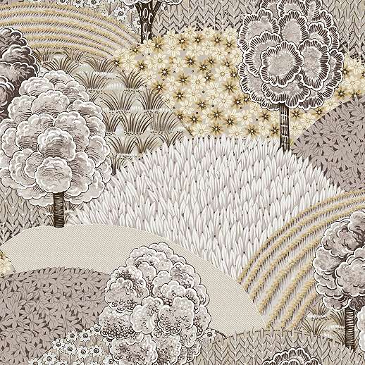 Olasz design tapéta rajzolt stílusú tájkép mintával barnás színvilágban