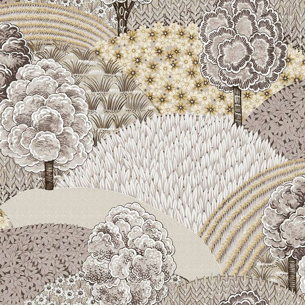 Olasz design tapéta rajzolt stílusú tájkép mintával barnás színvilágban