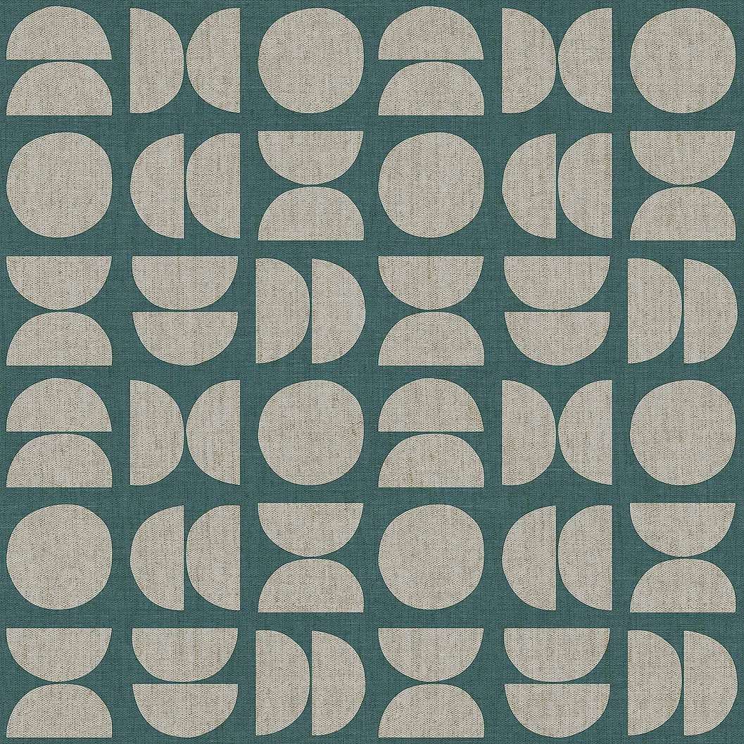 Olasz design tapéta zöldeskék alapon geometrikus mintával textilszőtt strukturával