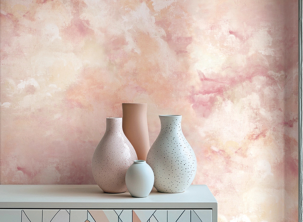 Olasz vinyl design tapéta felhő mintával rózsaszín és barack színben struktúrált felüleltű