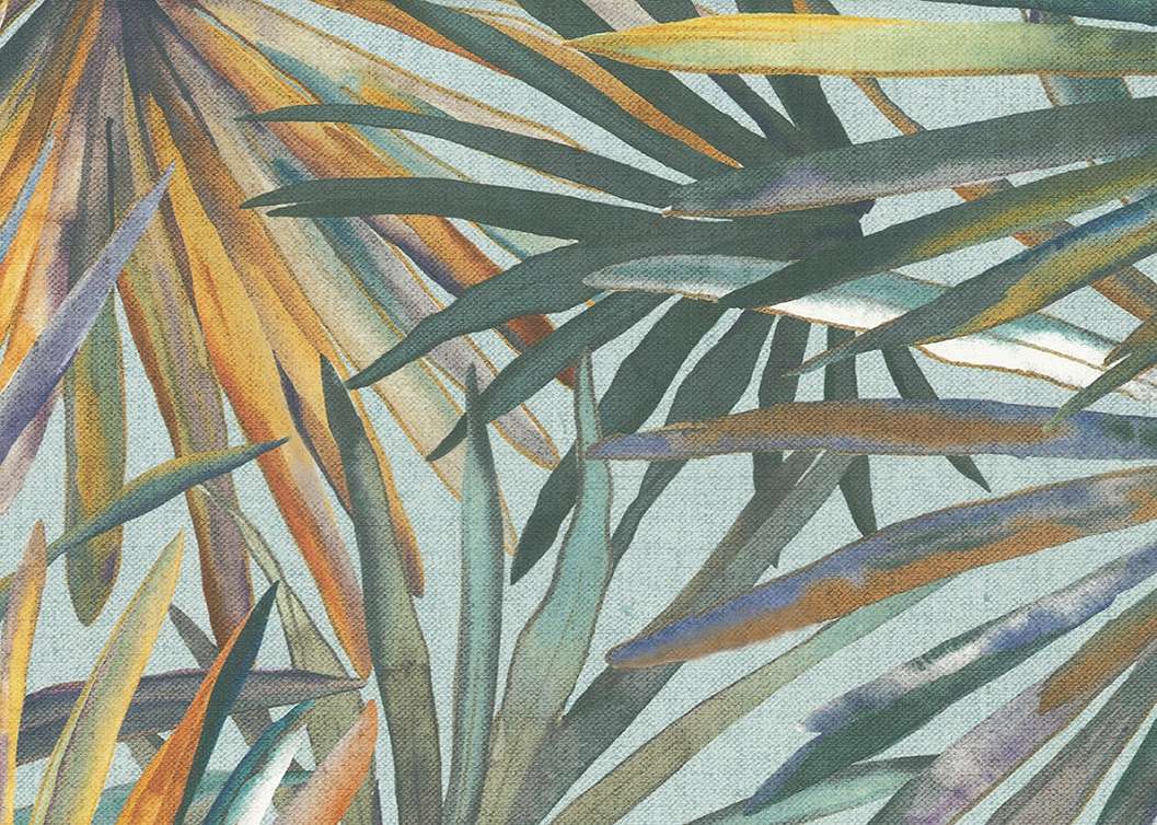 Olasz vinyl design tapéta pálmalevél mintával kék és narancs színben