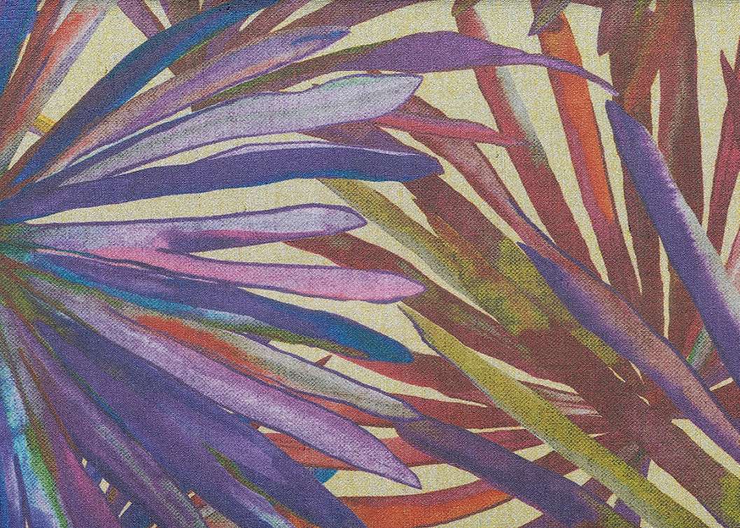 Olasz vinyl design tapéta pálmalevél mintával metálos lila és piros színben