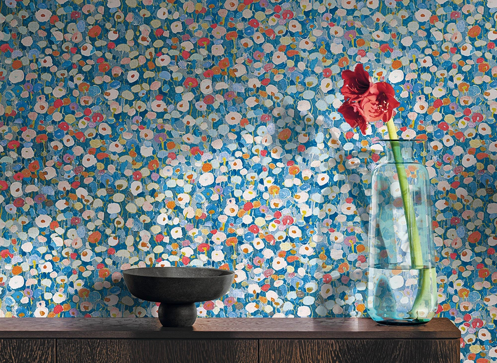 Olasz vinyl design tapéta virág mintával fényes kék színekben