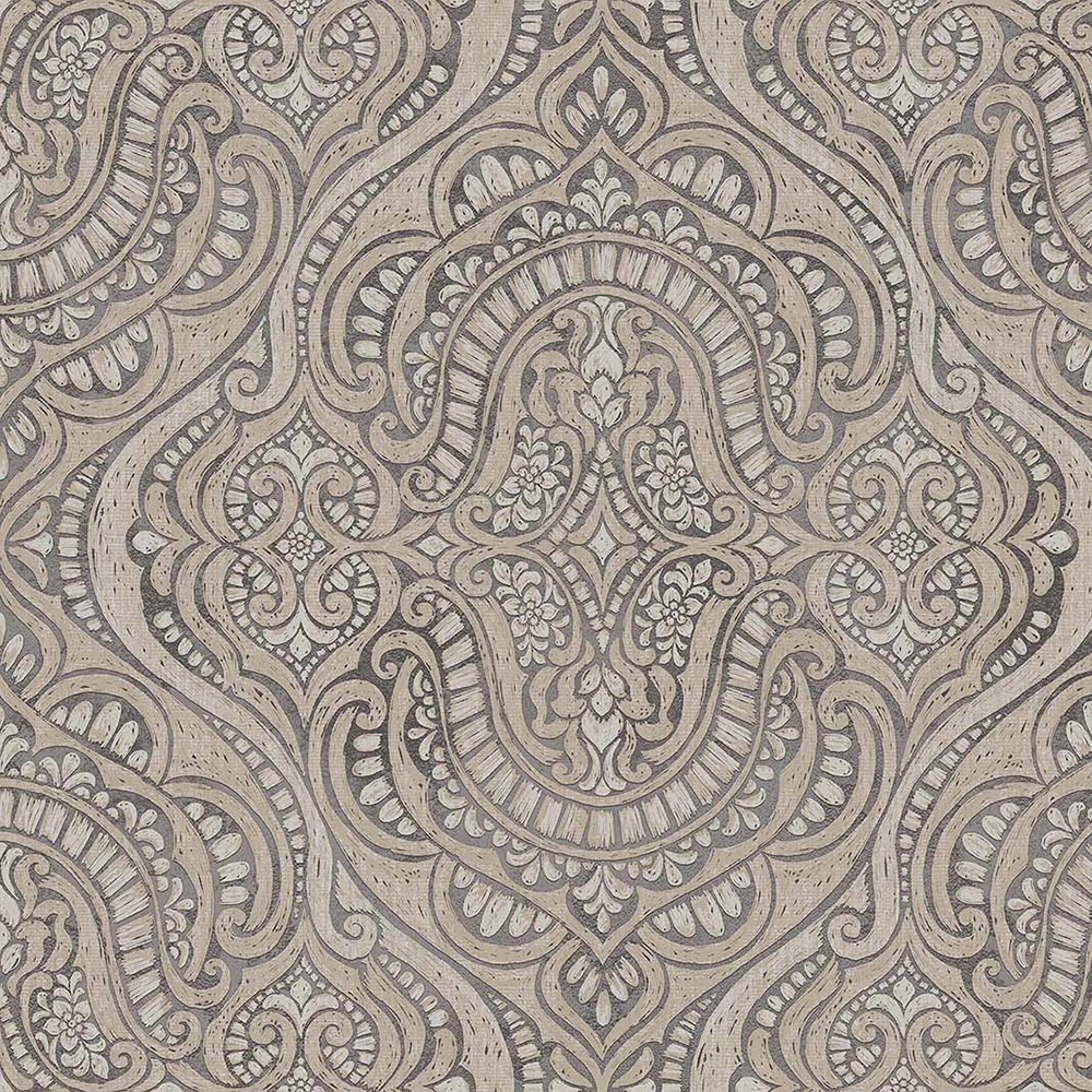 Olasz vinyl tapéta mandala mintával középszürke és ezüst színben 106cm dupla széles