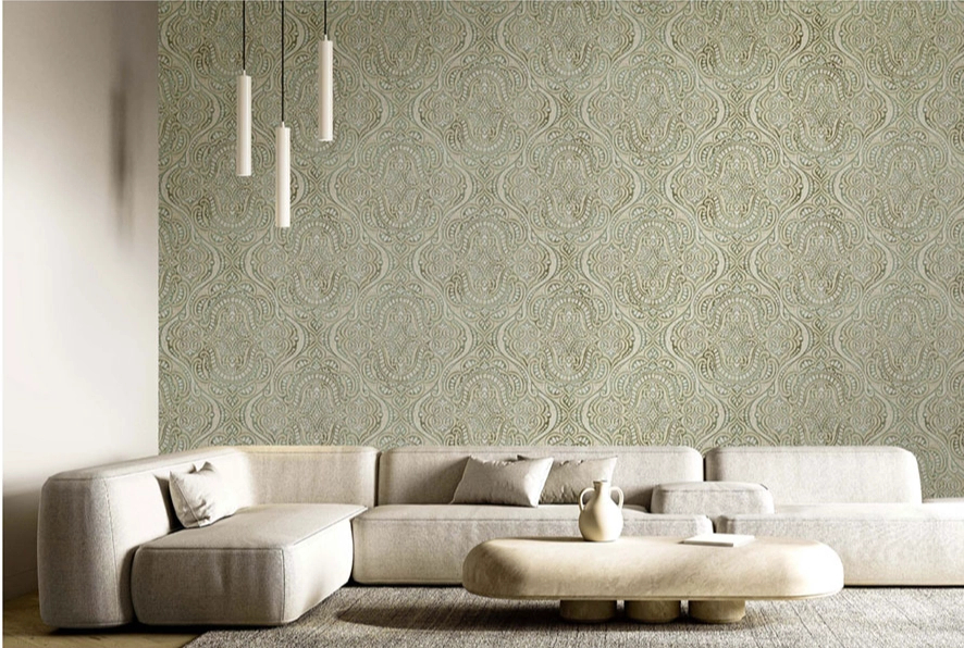 Olasz vinyl tapéta mandala mintával középszürke és ezüst színben 106cm dupla széles