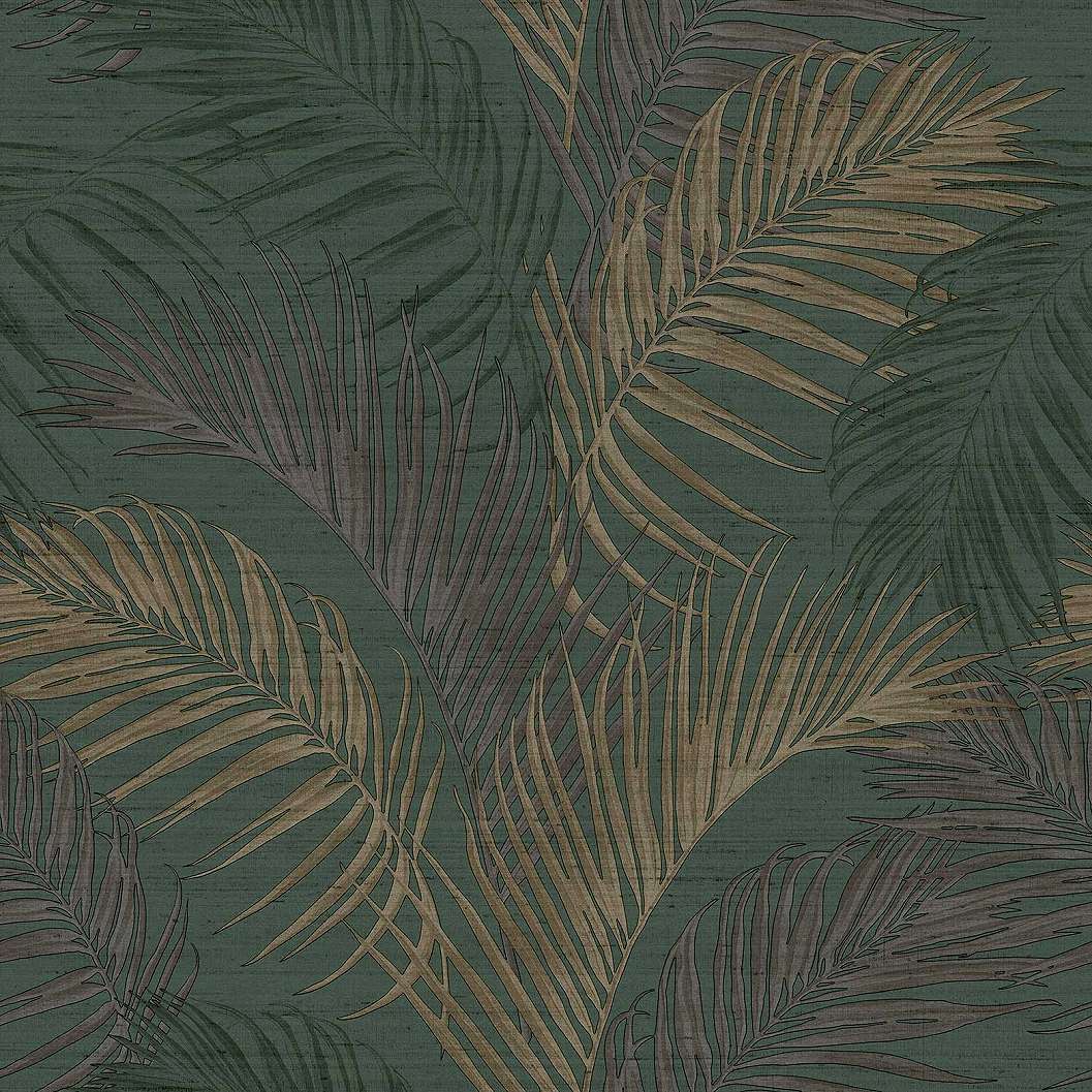 Olasz vinyl tapéta zöld arany pálmalevél mintával textiles struktúrával