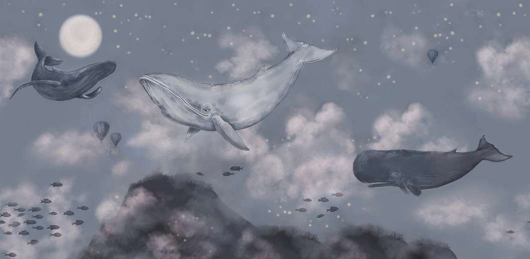 Óriás bálna mintás gyerek fotótapéta világos kék színvilágban
