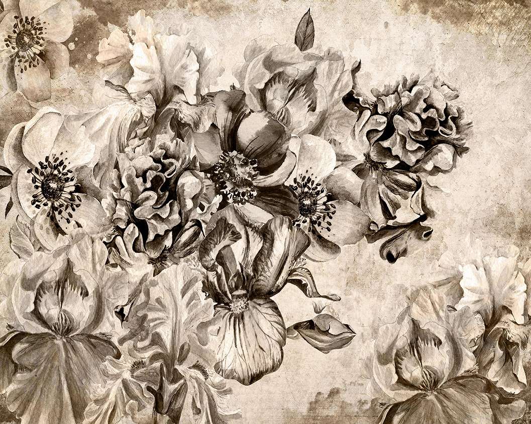 Óriás beige akvarell stílusú festett virág mintás poszter tapéta 368x254 vlies