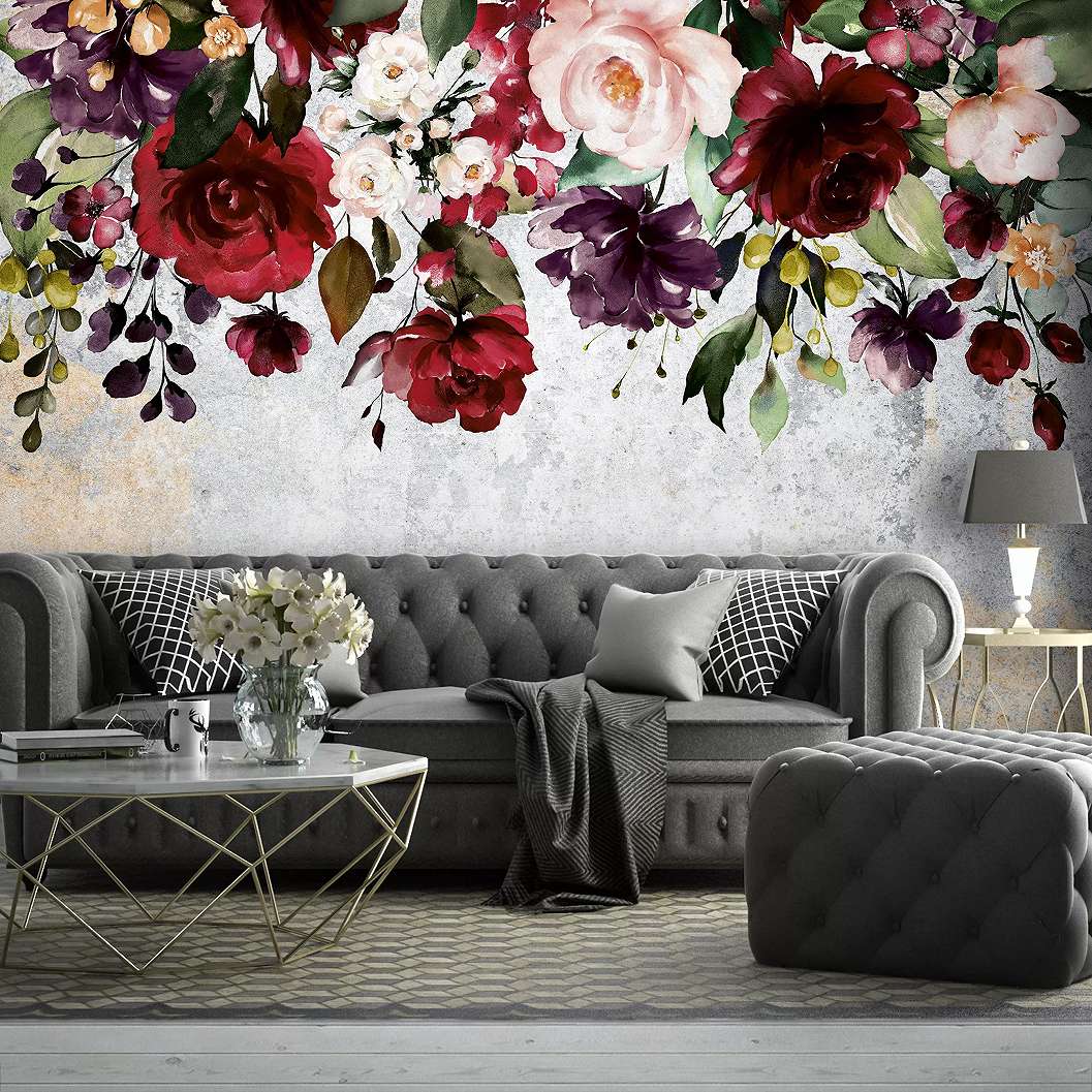 Óriás fali poszter akvarell hatású romantikus virág mintával 368x254 vlies