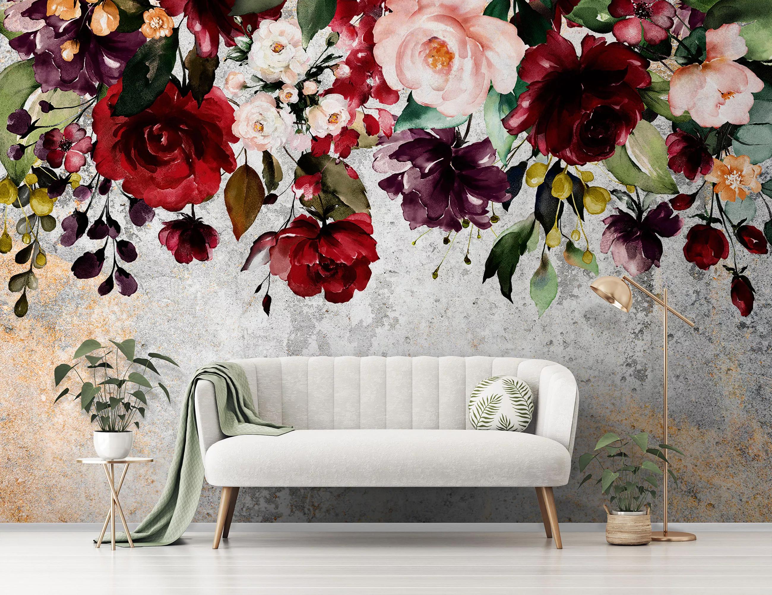 Óriás fali poszter akvarell hatású romantikus virág mintával 368x254 vlies