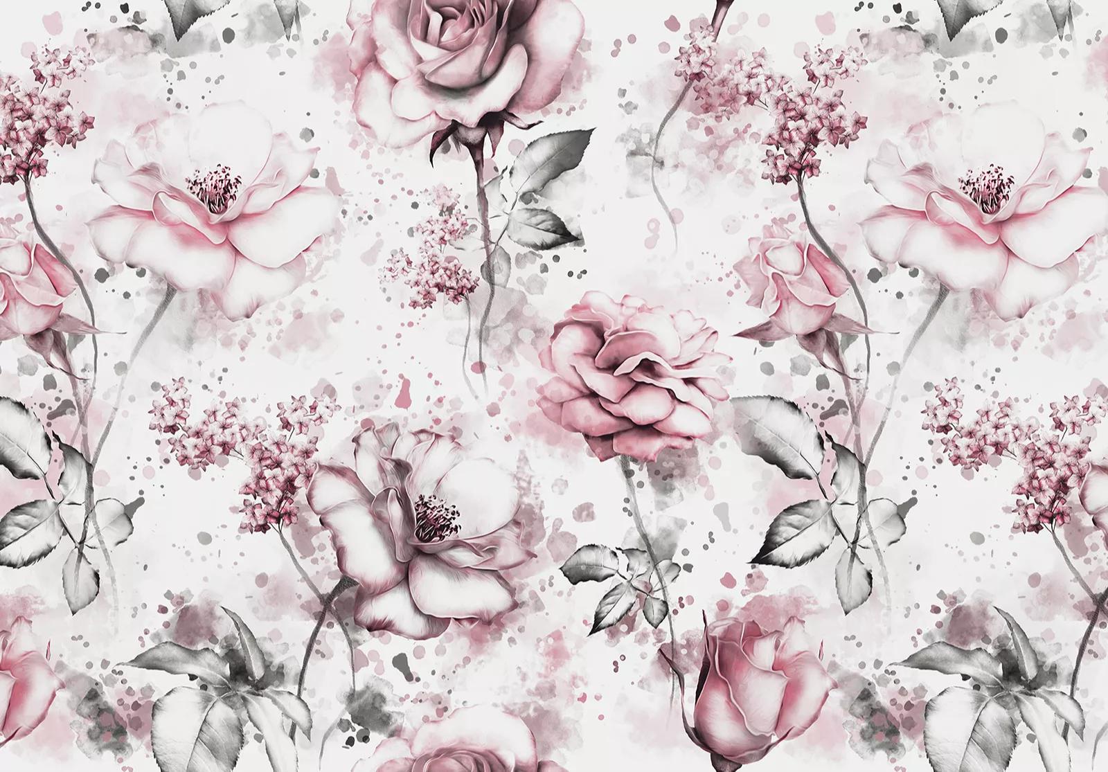 Óriás fali poszter romantikus virágmintával akvarell hatással 368x254 vlies