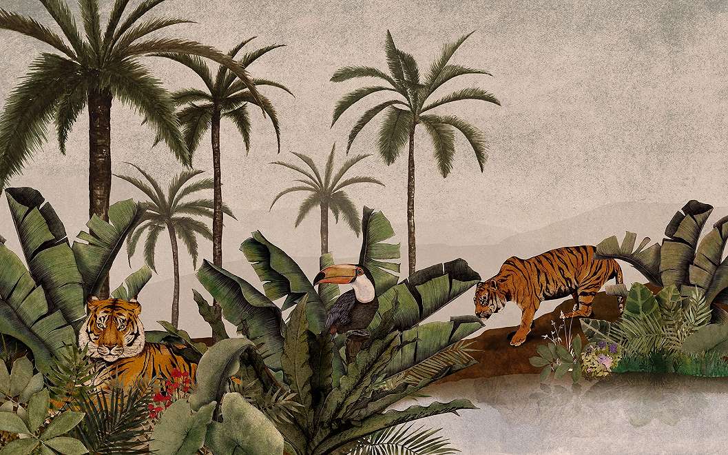Óriás fotótapéta dzsungel tukán tigris mintával