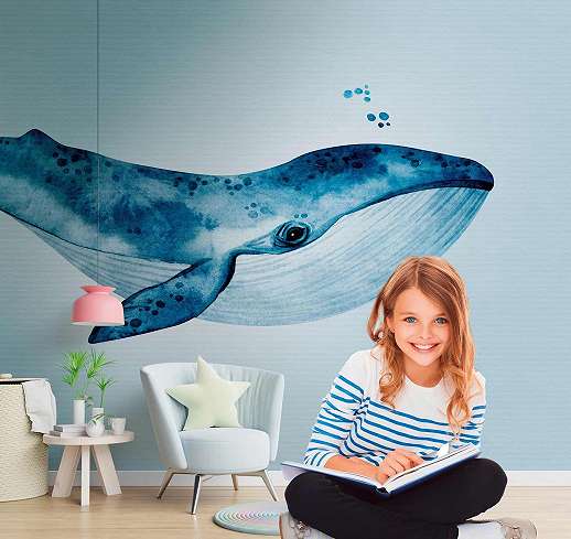 Óriás kék bálna mintás gyerekszobai poszter tapéta