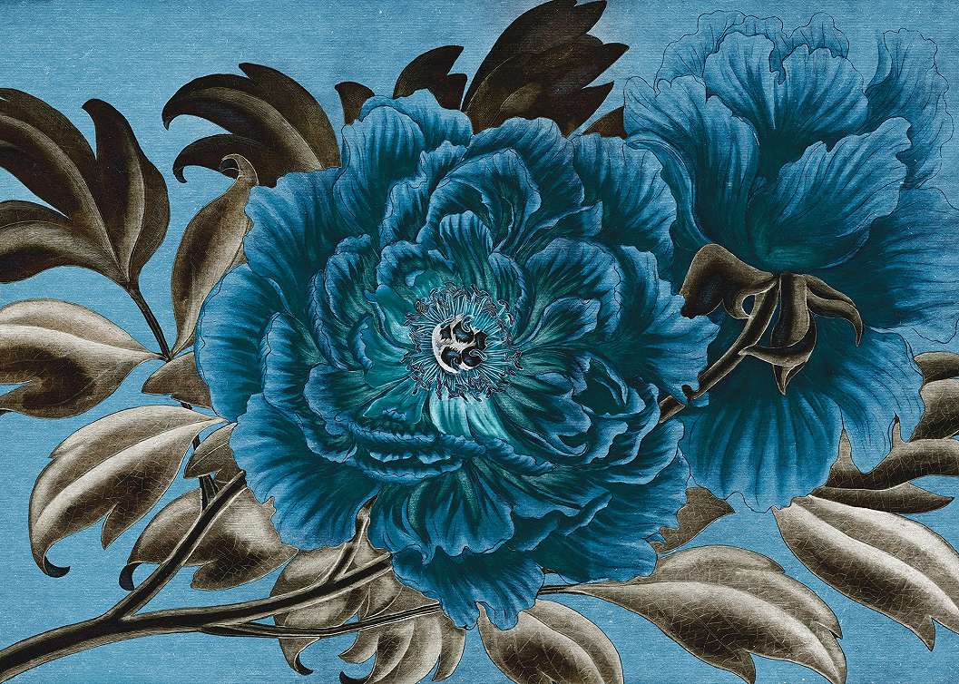 Óriás kék virágmintás romantikus poszter tapéta