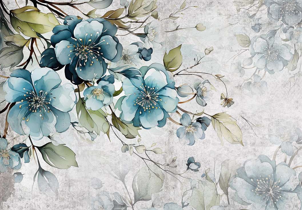 Óriás kék virágmintás vintage fali posztertapéta 368x254 vlies