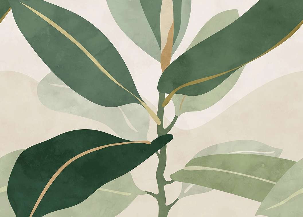 Óriás zöld leveles poszter tapéta skandináv stílusban