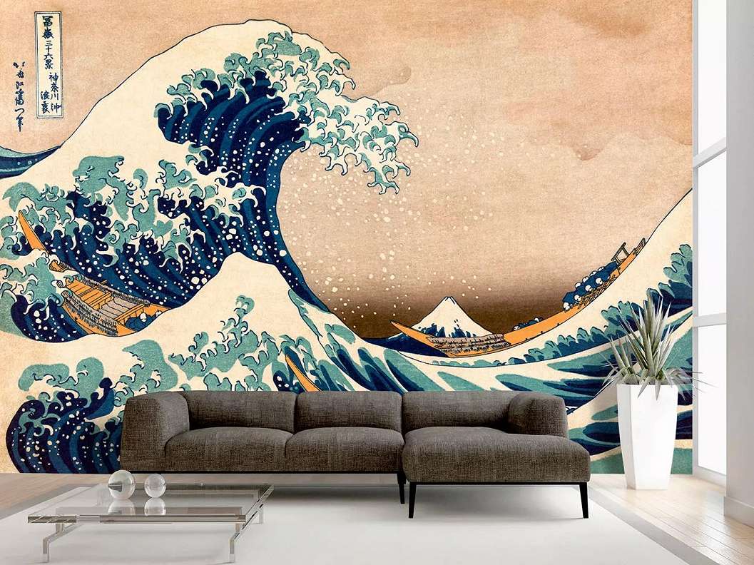 Orientális japán stílusú fali poszter hullám mintával