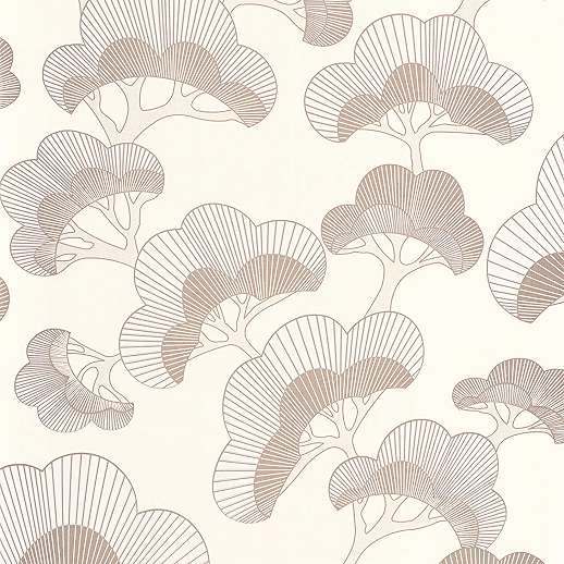 Orientális japán stílusú legyező fa mintás homokszínű design tapéta
