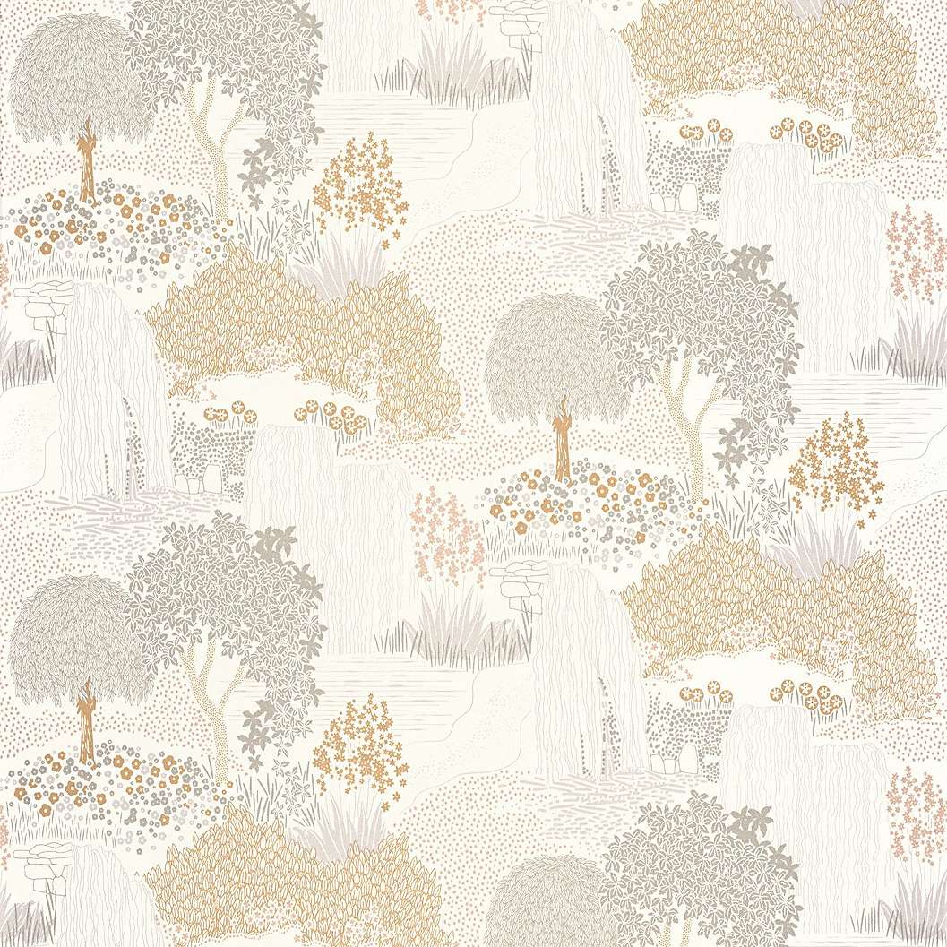 Orientális japán tájkép mintás tajga beige design tapéta