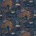 Orientális japán tájkép mintás tajga tinta kék design tapéta
