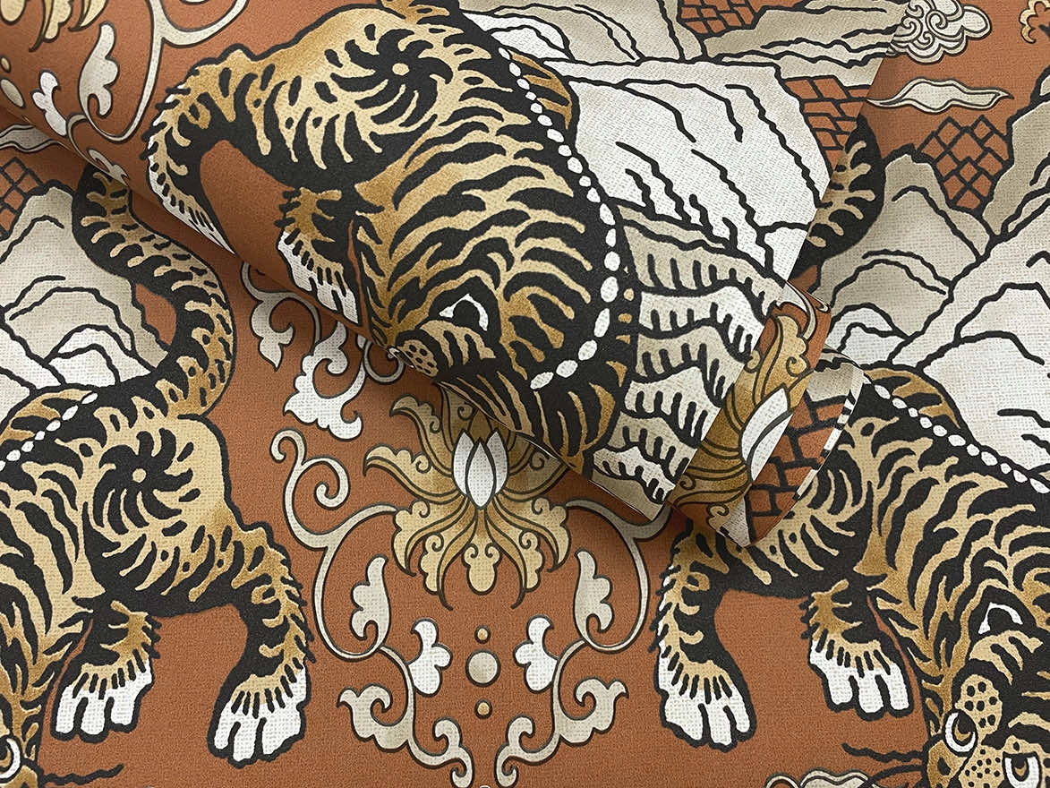 Orientális keleties stílusú narancssárga tigris mintás design tapéta 