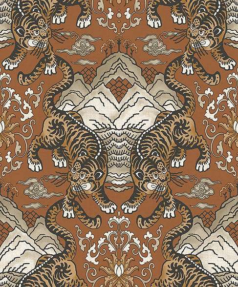 Orientális keleties stílusú narancssárga tigris mintás design tapéta 