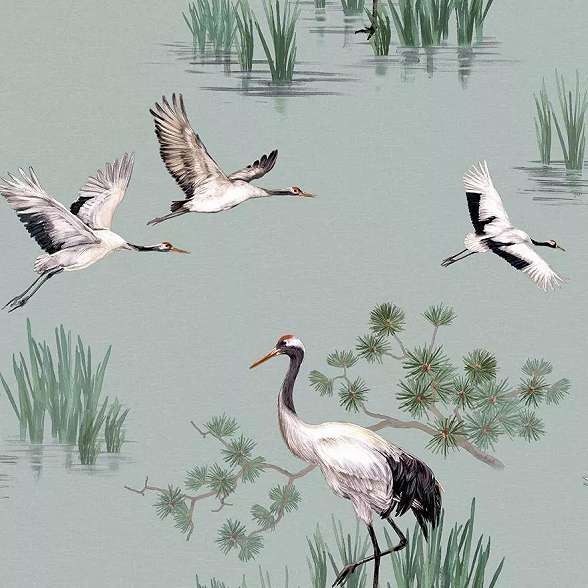 Orientális stílusú dekor tapéta daru madár mintával