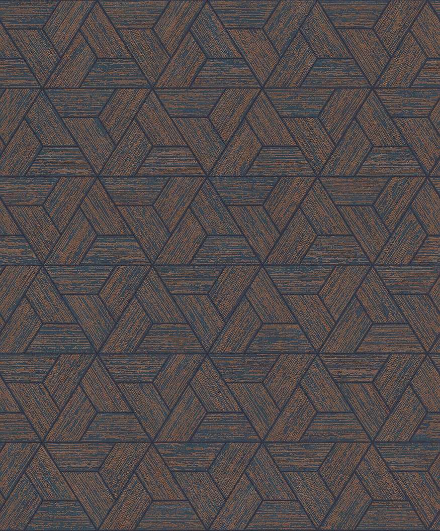 Orientális stílusú geometri mintás sötétkék, réz színű tapéta