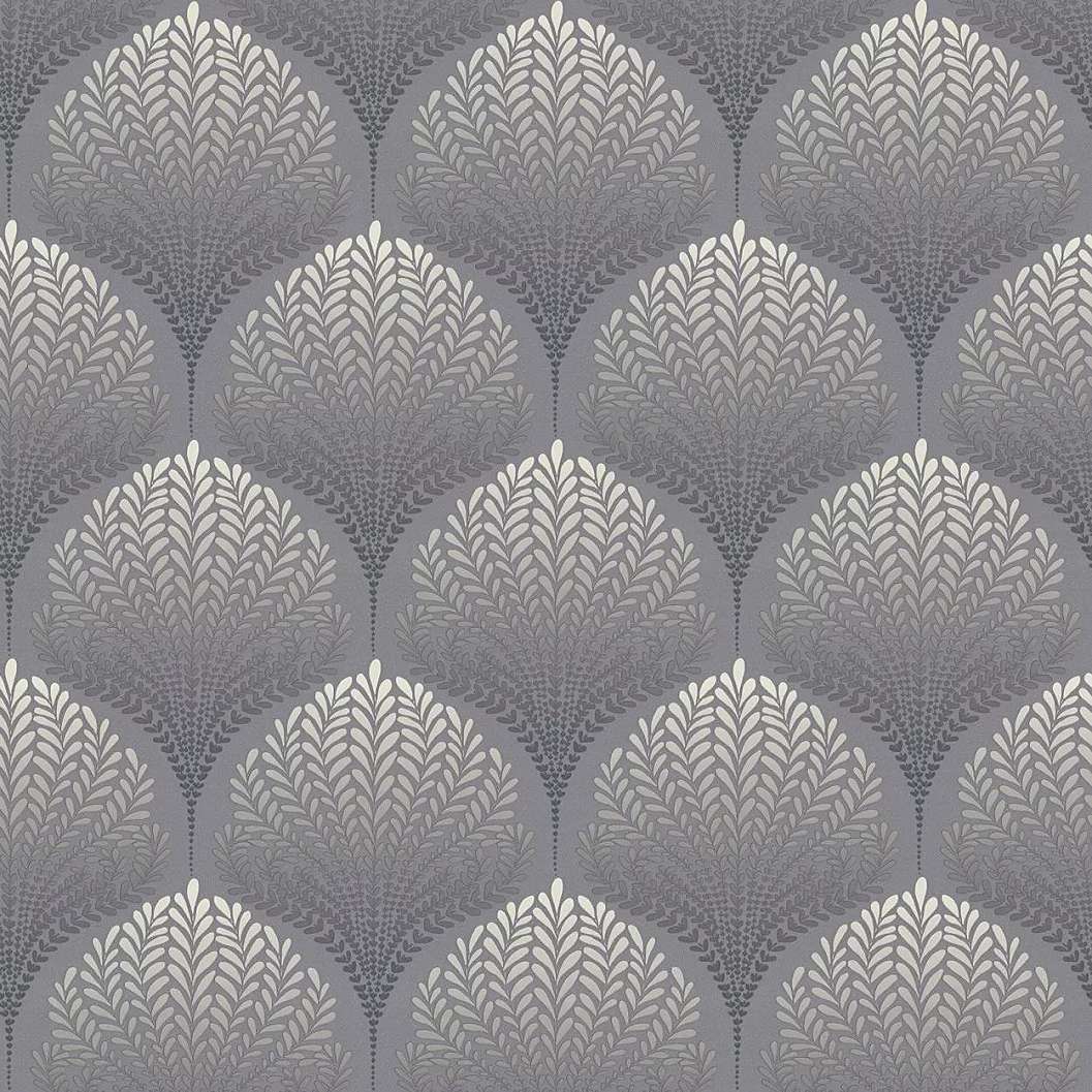 Orientális stílusú kagyló mintás vlies tapéta sötétszürke színben