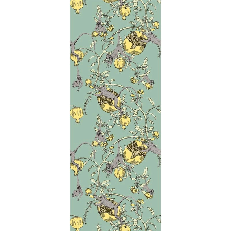 Orientális stílusú sárga és kék virág és majom mintás design poszter tapéta