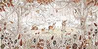 Őszies erdei tájkép medve szarvas és farkas mintás gyerek design poszter tapéta