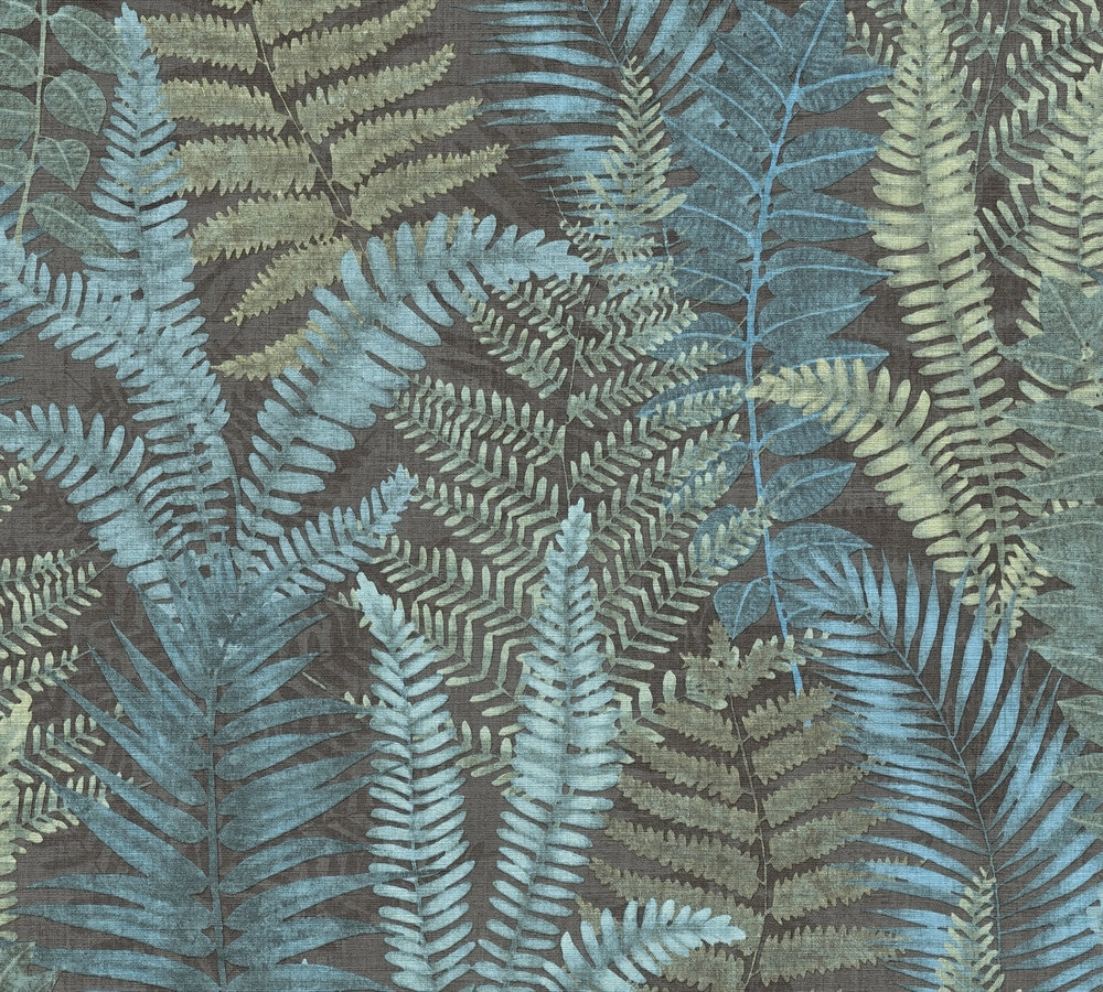 Páfránylevél mintás vinyl tapéta kék szürke színekkel