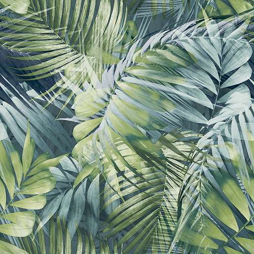Pálmalevél mintás dekor tapéta zöld kék pálmaleveles mintával